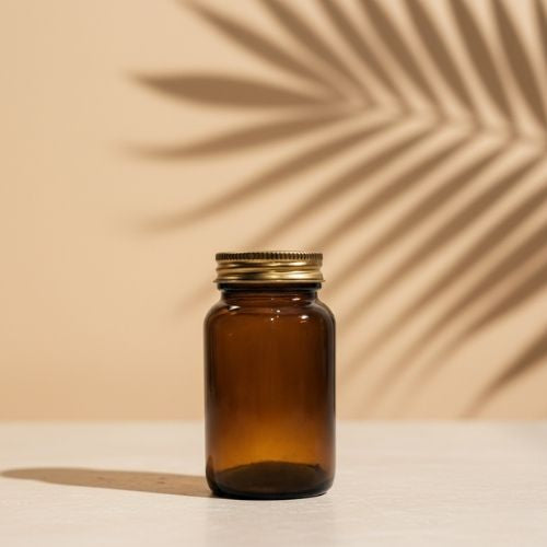 Amber Glass Wide Mouth Bottle with Screw Cap