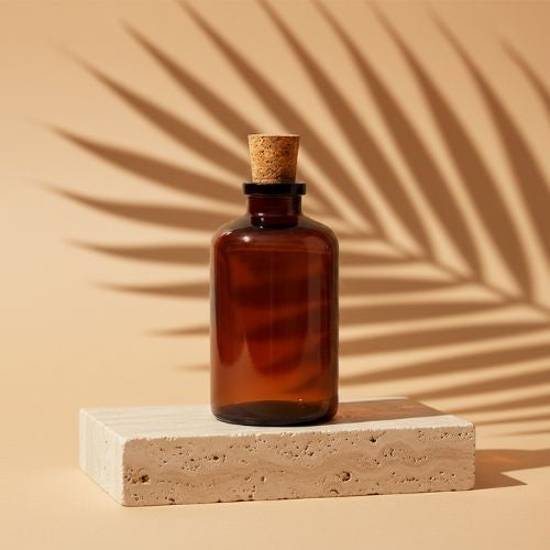 Amber Round Glass Bottle with Wooden Classic Cork Lid