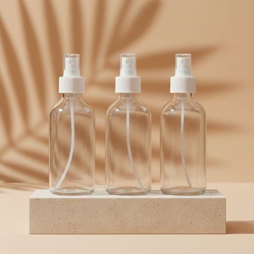 Clear Glass Refillable Round Bottle With Mist Spray Pump